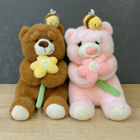 Cute Bear Soft Toy with Bee & Flower – Premium Teddy Bear Plush Doll for Kids & Gift